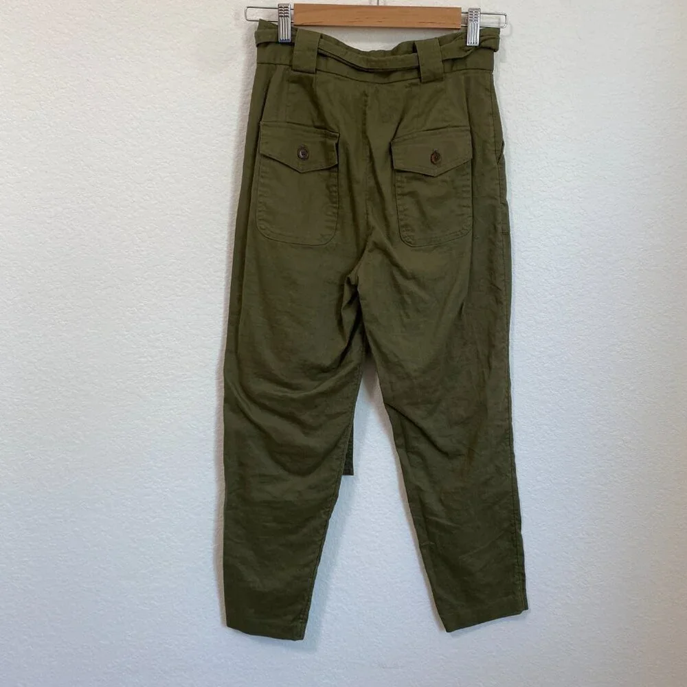 Banana Republic Green Linen Blend High-Waist Paper Bag Trousers Pants Size 0